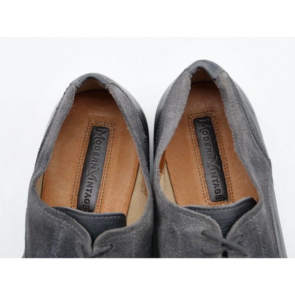 Modern Vintage Mens 8.5 Oxfords Black Leather Suede Derby Plain Toe Casual Dress - Picture 8 of 11